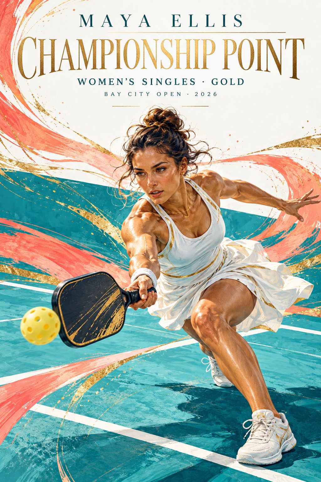 Premium pickleball commemorative artwork; fictional adult example